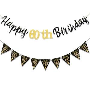 MAGLAUG 60th Birthday Decorations Banner Men Women, Black Gold Happy 60thBirthday Banners for Men Women (Birthday 60th)