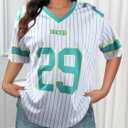 Jersey Shirts for Women Oversized: Y2K V Neck Striped Number Graphic Jersey Y2K Streetwear Short Sleeve Tee Tops (XXL)