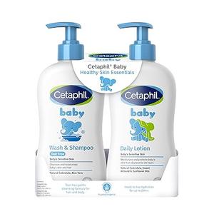 Cetaphil Baby Wash & Shampoo Plus Body Lotion, Healthy Skin Essentials, Head to Toe Hydration for up to 24 Hours, for Delicate, Sensitive Skin, 2Pack,White