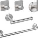 TocTen Bathroom Hardware Set, Thick Stainless Steel Bath Towel Bar Set Including Towel Rack for Bathroom+Toilet Paper Holder+3 Robe Towel Hooks Wall Mount Bathroom Accessory Set(16IN,Brushed Nickel)