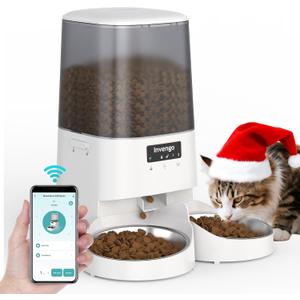 Automatic Cat Feeder with App Control, 5L Food Dispenser for 2 Cats, 2.4/5G WiFi, Dual Power, Programmable Portions, Anti-Jam & Fresh-Lock, Stainless Steel Bowls, Easy to Clean