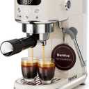 Neretva Espresso Machine 20 Bar, Super Compact Espresso Maker Stainless Steel Professional Espresso Maker Machine with Power Steam & LED Display for Home Barista Latte and Cappuccino Maker-Beige