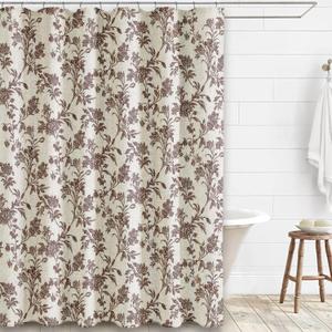 WOUVMA Brown Shower Curtain, Floral Cotton Linen, Cottagecore Shower Curtain for Bathroom, 72" W x 72" L, Boho Farmhouse