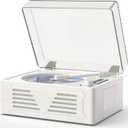 Portable CD Player with Bluetooth for Home CD Player with Built-In Speakers, Compact Desktop Design, USB, AUX, Headphone Jack, Vintage CD Player for Music Lovers (White Wood)