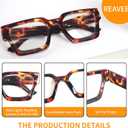 REAVEE 3 Pack Thick Frame Reading Glasses for Women Men, Oversized Fashion Blue Light Blocking Readers Spring Hinge