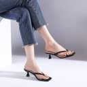 Goderci Kitten Flip Flop Thong Low Heels for Women Square Open Toe Slip On Heeled Sandals (Black), size 7.5
