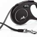 FLEXI New Classic Tape Retractable Dog Leash for Small Dogs up to 33 lbs.  16 ft., Black| Tangle Free Pet Walking Leash with One-Handed Brake, Pause, Lock|German Quality Product