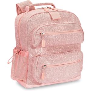 Bentgo Kids Glitter Backpack - Lightweight 14 Backpack for School, Travel & Daycare, Ideal for Ages 4+, Durable & Water-Resistant, Roomy Interior, & Loop for Lunch Bag (Glitter Edition - Petal Pink)