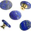 5Pcs Natural Lapis Lazuli Knobs Cabinet Stone Knob Cupboard Pulls Lazuli Drawers Handles for Furniture Hardware Brass Knob Dresser Door Cyan Blue (Lapis) (One Peace Missing)