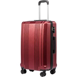 Coolife Luggage Suitcase PC+ABS with TSA Lock Spinner Carry on Hardshell Lightweight 20in 24in 28in (Wine Red, M(24IN))
