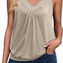 Zeagoo Womens Tank Tops Loose Fit V Neck Ruched Sleeveless Tops Casual Basic Banded Shirts S-XXL (Beige)