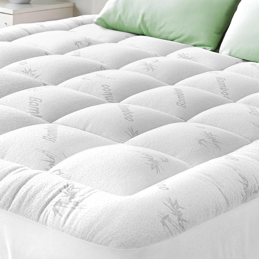 Queen Size Mattress Topper - Plush & Soft Viscose Derived from Bamboo Mattress Pad, Naturally Cooling & Perfect for Back Pain Relief, White