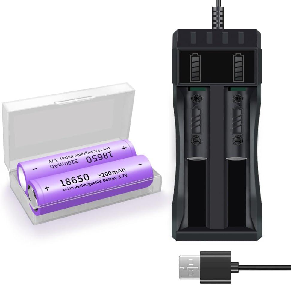 18650 Rechargeable Battery Charger 18650 3200mah 3.7v Rechargeable Battery (2 Pack) 18650 Li-ion Battery Charger, 18650 Battery for Headlights, Flashlights, Doorbells, Toys etc