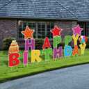 Jetec 18 Pieces Happy Birthday Yard Signs with Stakes, 16 Inches Birthday Outdoor Lawn Signs, Cake Balloon Patio Decorations, Garden Lawn Decorations for Party Outdoor Decor(Rainbow Color)