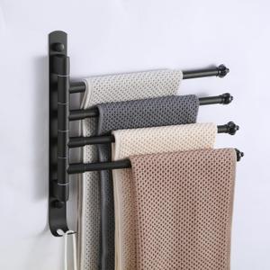 Swivel Towel Rack 4 Tier Face Towel Bar 12 Inch Bathroom Door Towel Rack Drying Rack for Towels Socks Wall Towel Racks (Stainless Steel, Black 4-Arm)