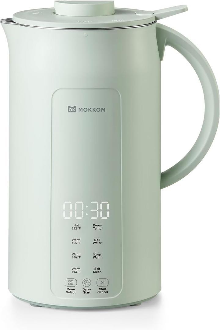 MOKKOM 9 in 1 Nut Milk Maker, 42oz Automatic Almond Milk Machine for Homemade Plant-Based Milk, Oats, Soy, Dairy Free Beverages, Soy Milk Maker with Delay Start/Keep Warm/Self-Cleaning/Boiling, Green