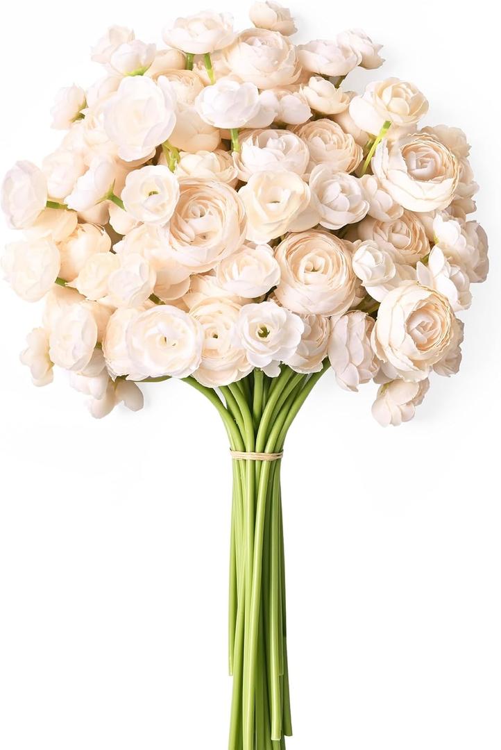 Waipfaru Ranunculus Artificial Flowers, 18Pcs 14In Fake Peonies Artificial Flowers, Faux Flower for Vase Silk Flower Real Touch Faux Peony Bulk for DIY Wedding Bouquet Home Bridal Shower Decor (Champagne)