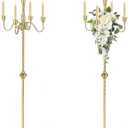 42.7 Inch Floor Candelabra Candle Holder Set of 2, 5 Arms Gold Candlestick Holders, Tall Candelabras Centerpiece for Taper Candles, Metal Standing Candlesticks for Wedding Birthday Party Home Decor