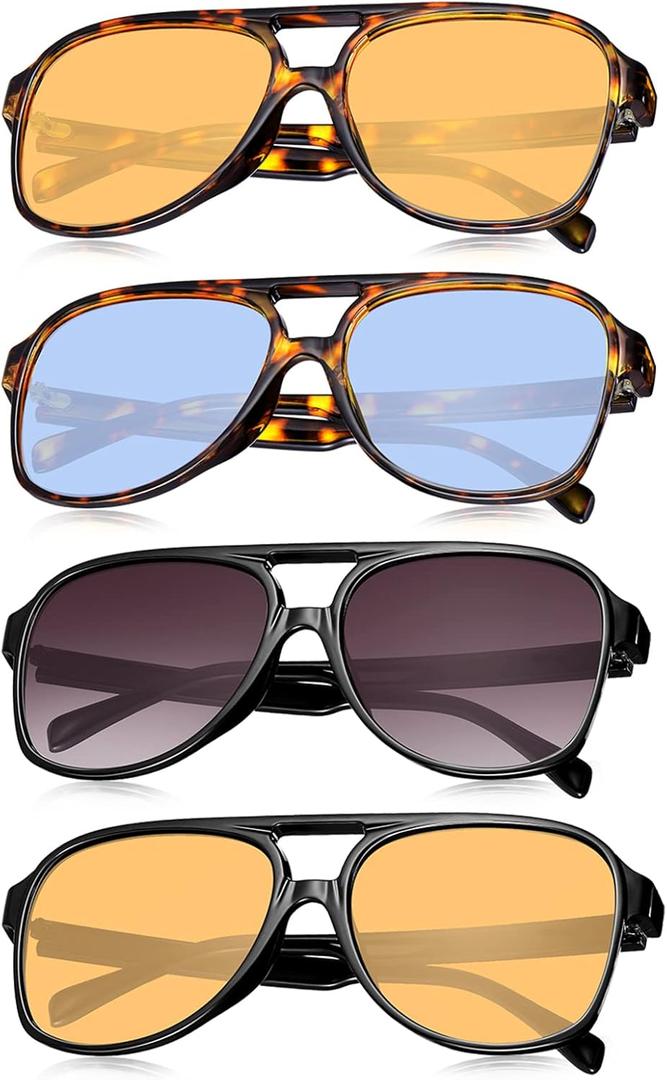 Frienda 4 Pairs Retro Sunglasses Vintage Large Frame Sunglasses 70s Unisex Glasses for Women Men (Vintage Color)