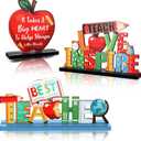 Jetec 4 Pack Teacher Appreciation Table Centerpieces, Wooden Teacher Appreciation Week Table Decorations Wood Desk Signs Thank You Gifts for End of Year Graduation Gifts from Students