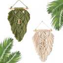 MAIQUNE Macrame Wall Hanging Leaves, Woven Tapestry Wall Hanging, Handmade Boho Woven Tapestry,Boho Home Decor for Dorm Home Bedroom Western Room Decoration Gift for Women (white+green)