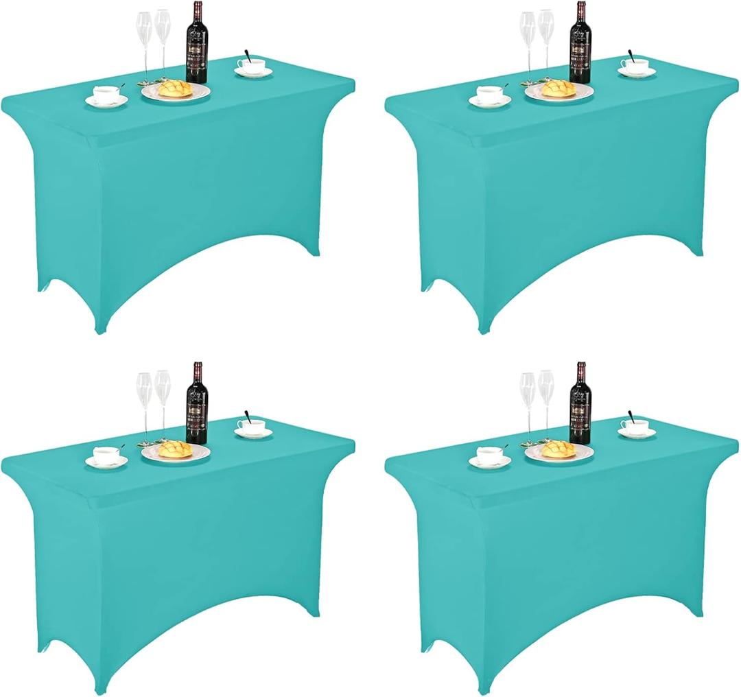 FORLIFE 2Pack Spandex Table Covers 4ft Fitted Tablecloth for 4ft Rectangular Tables, Stretch Patio Table Covers, Universal Spandex Table Cover for Wedding, Banquet, Party (4ft, Turquoise) (4FT 2PACK)