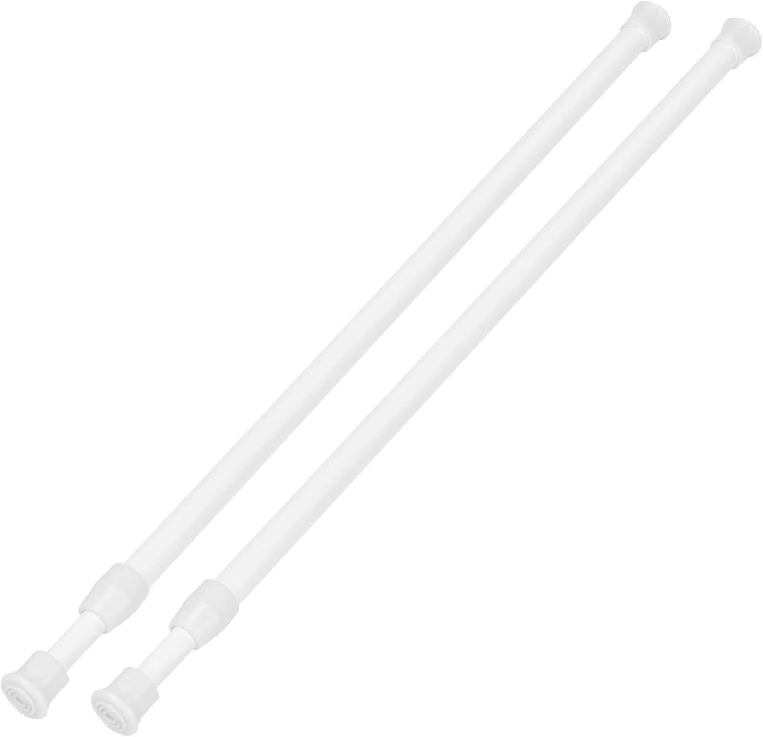 2 Pack Tension Curtain Rod 15.7-28 Inch, Small Short Adjustable Extendable Spring Loaded Rods for Windows Cabinet Blinds Closet Bedroom Kitchen Bathroom Door No Drilling, White