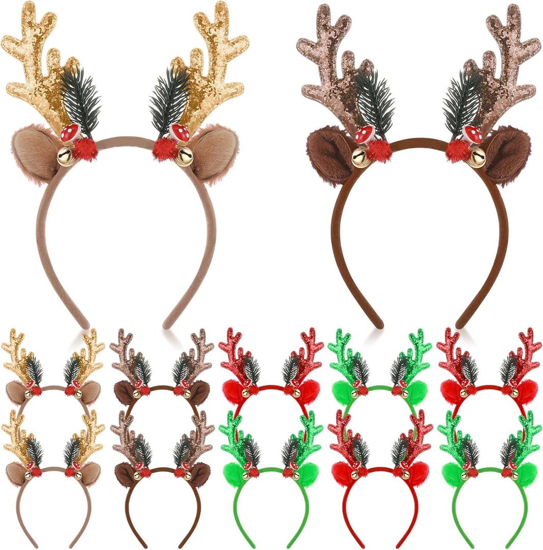 Zubebe Christmas Reindeer Antlers Headband Glitter Elk Hair Bands Christmas Hair Accessories for Women Costume Party Cosplay