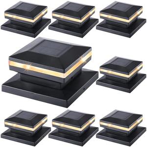 Dynaming 8 Pack Solar Post Cap Lights, Outdoor Decorative Post Solar Lights Black Shell Caps Fit 4x4 5x5 6x6 Vinyl/Wooden Posts, Brightness Warm White LED Lighting for Garden Fence Deck Patio