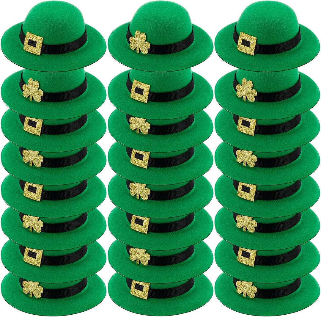24 Pcs Mini St Patrick's Day Leprechaun Hats, 3.15 Inch Green Shamrock Buckles Hat Set, St. Patrick's Day Wine Bottle Decors Irish Party Supplies DIY Doll Pet Hats Caps