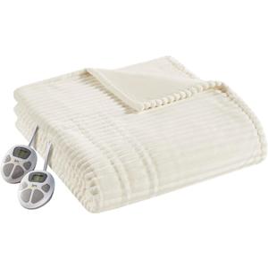 Serta Electric Blanket, Soft, Ribbed, Plush Heating Blanket King for Office, Couch, 1-12 hr Auto Shut Off Timer, 10 Lv Heating, ETL Certified, King 100"x90" Marshmallow
