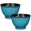 Hollyone Set of 2 Outdoor Planter Gradient Blue Plant Pot 11.5 inch Plastic Pots for Plants Planters for Outdoor Indoor Plants with Drainage Hole Round Plant Pot Flower Pots Garden Decorations