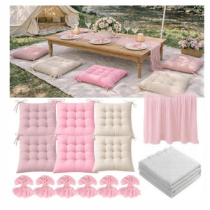Extra Large Picnic Blanket Set with Tablecloth, 6 Cushions, Table Runner