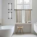 2 x Linen Curtains Short with Rod 36 Inch Length Farmhouse Boho Small Window Curtains Semi Sheer for Bathroom Basement Burlywood Birch 2 Panels Set