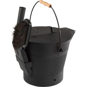 Pure Garden 50-210 4.75 Gallon Black Ash Bucket with Lid and Shovel-Essential Tools for Fireplaces, Fire Pits Wood Burning Stoves-Hearth Accessories