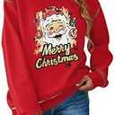 Christmas Sweatshirt Women Christmas Holiday Long Sleeve Shirts Merry And Bright Santa Xmas Crewneck Pullover Tops Red, Small