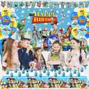 Toy Cartoon Birthday Party Decorations, Toy Themed Party Supplies Include Banner, Cake Topper, Cupcake Topper, Balloons, Backdrop, Tablecloth