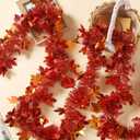 100 Feet Fall Maple Leaves Garland Orange Tinsel Leaf Thanksgiving Decoration for Tree Autumn Harvest Mantle Decor Party Garland Supply (100 FT)