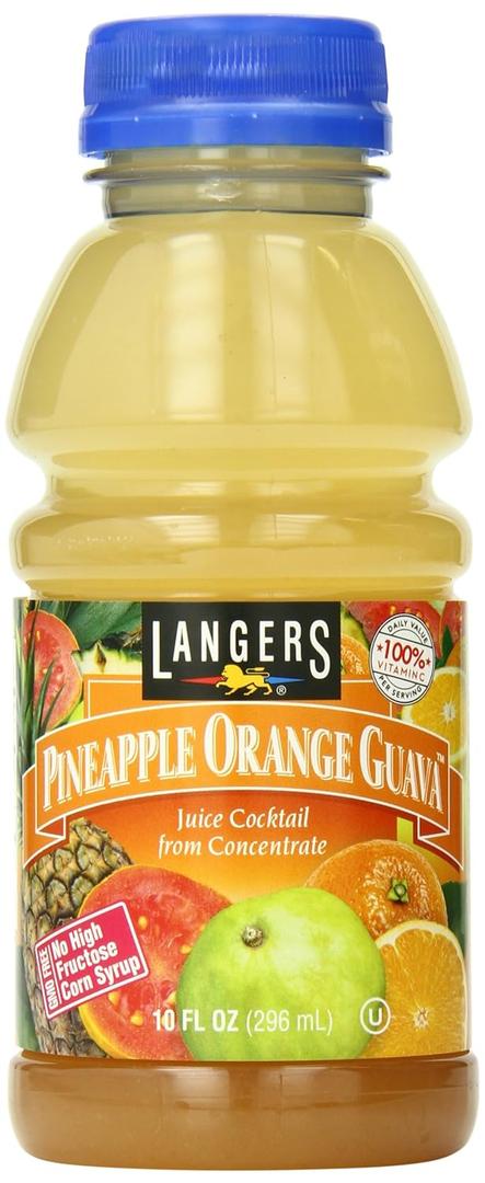 Langers Juice Cocktail, Pineapple Orange Guava, 10 Fl Oz (Pack of 12) (EXP 10/16/25)