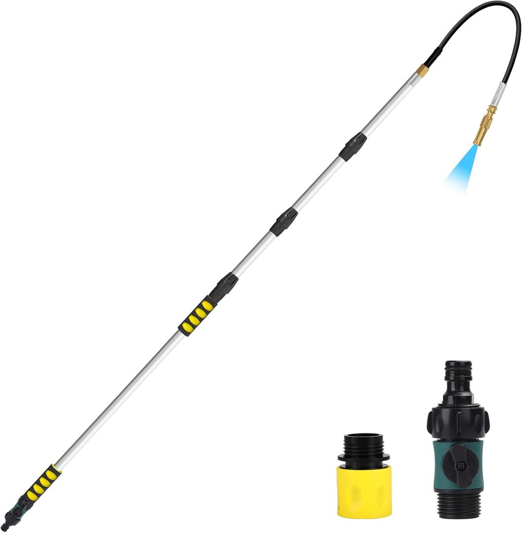 20FT Reach Gutter Cleaning Tools from Ground, Telescopic Rain Gutter Cleaner Tool with Garden Hose Attachment and Bendable Sprayer Wand