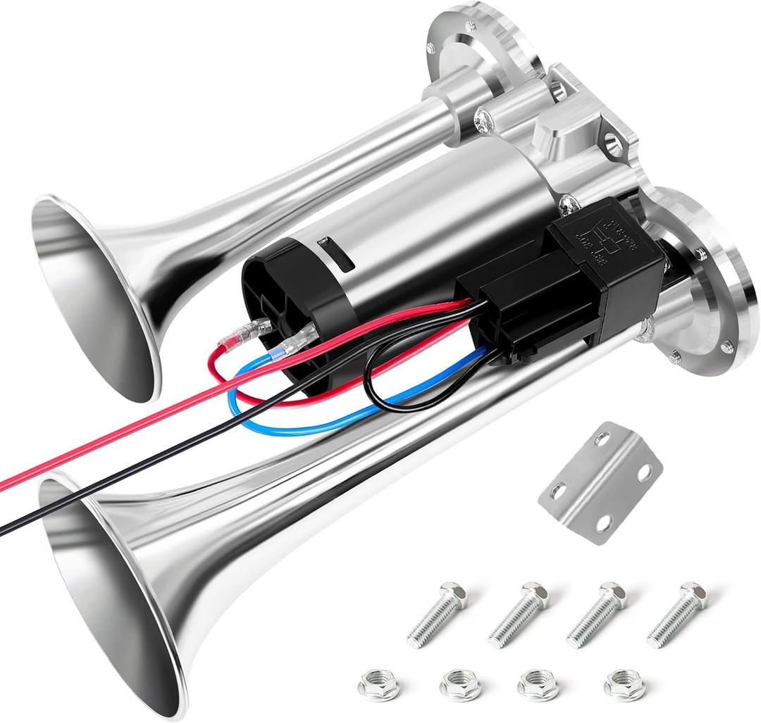Air Horn for Truck Boats Car, 150DB Super Loud Train Horns Kit with 120 PSI Air Compressor (silver)