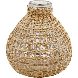 Anxingo Vase with Rattan Cover, Rattan Decorative Vase, Can Be Used for Flower Arrangements, Essential Oil Aromatherapy, Home Decoration, Restaurant Decoration (Spherical)