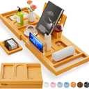 Premium Bathtub Tray Caddy, Expandable Bath Tray, Unique House Warming Gifts, New Home, Anniversary and Wedding Gifts for Couple, Bridal Shower Gift for Women (Bamboo)
