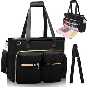 Teacher Tote Bag with 15.6 Inch Laptop Compartment, Soft Nylon Teacher Utility Bag with Multiple Pocket& Shoulder Strap, Large Work Tote Bag for Office& Teacher Supplies Organizer Women (Black)