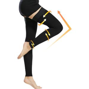 Beister 15-20 mmHg Compression Stockings for Women & Men, Thigh High Medical Footless Graduated Compression Sleeves with Dot Silicone Band, Support Pressure Socks for Varicose Veins, Edema, DVT (XL, Black)