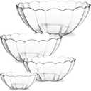 DEAYOU 4 Pack Clear Serving Bowls, Acrylic Salad Mixing Bowls, Party Snack or Chip Bowl, Break-Resistant Disposable Catering Bowls Punch Bowl for Entertain, Fruit, Vegies, 4 Sizes, Flower-Shape