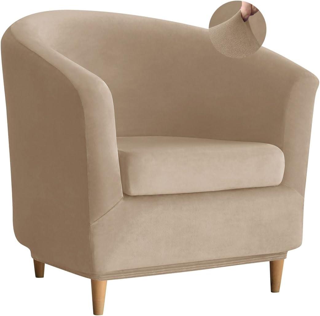 Velvet Club Chair Slipcover 2 Piece Swivel Barrel Chair Covers Slipcover Tub Chair Slipcovers Round Accent Armchair Covers Bucket Chair Covers Protector for Living Room Camel