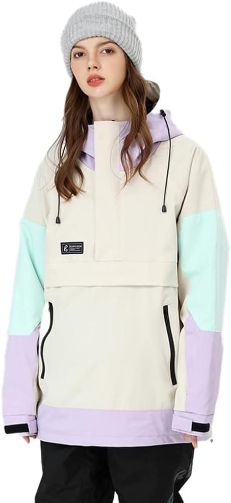 SEARIPE Womens Ski Jacket Mens Snow Jacket Waterproof Winter Snow Coat Couples Pullover Snowboard Hooded (Small, S2159 Khaki)