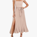 ANRABESS Women's Square Neck Ruffle Split Midi Elegant Formal Wedding Guest Cocktail Bridesmaid Graduation Party Dresses, Size Medium