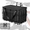 Front Folding Bike Basket with Removable Liner Bag - Quick Release Bicycle Carrier for Small Pets & Picnic Essentials